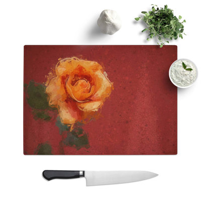 Tempered Glass Rose in Bloom Chopping Board