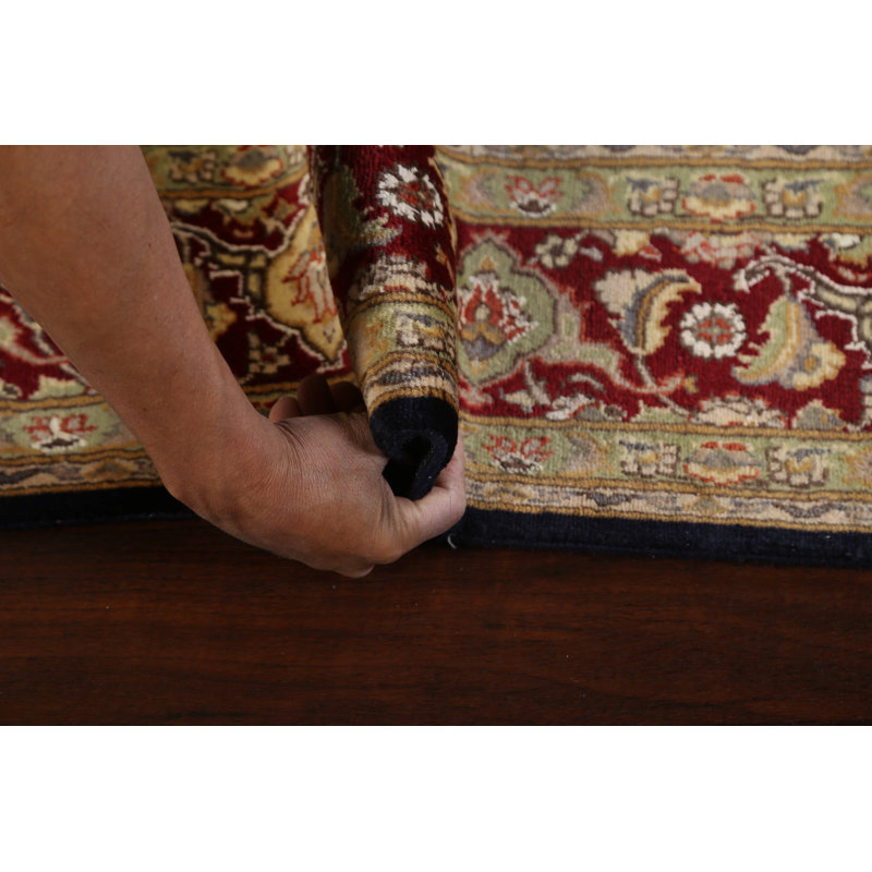 Tapis rouge / bleu / gris nouvel âge en laine noué à la main de conception unique 6 pi x 9 pi 3 po Luthor