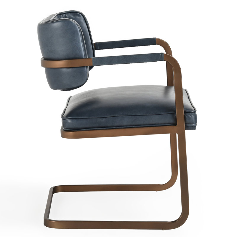 Fonda Leather Dining Chair, Blue/Copper