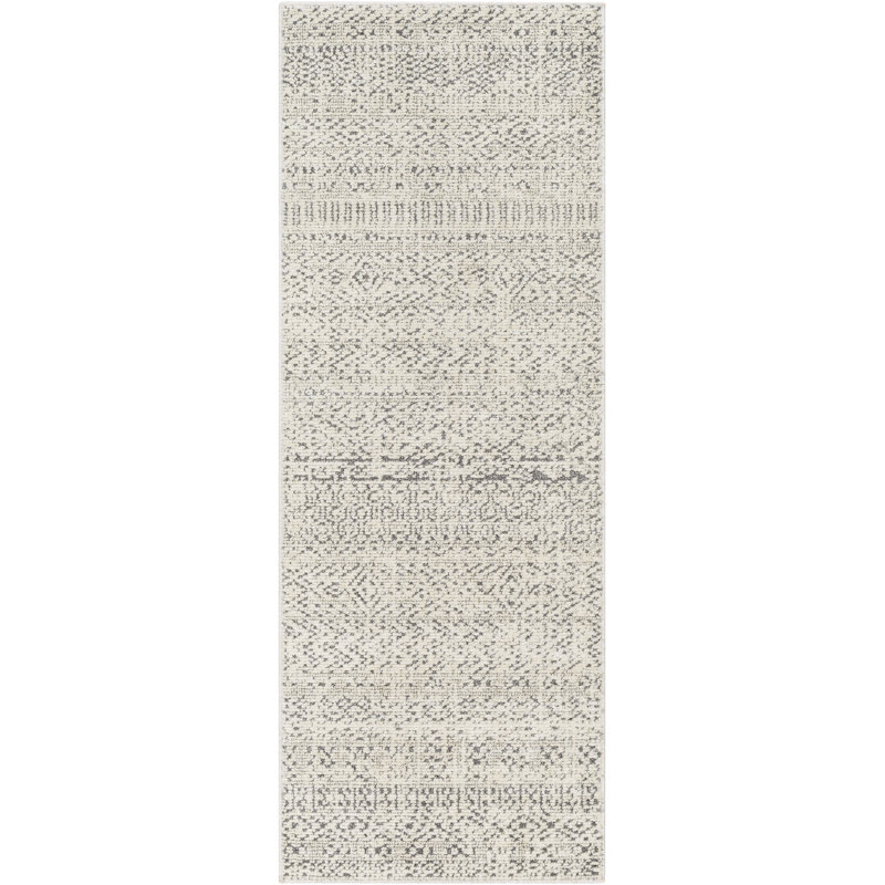 Tapis géométrique tissé à la machine en polypropylène ivoire / gris, Rectangle 9 pi 2 po x 11 pi 11 po