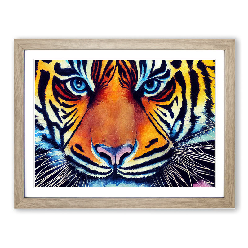 Watercolour Tiger Vol.1 - Framed Print, 46cm H x 64cm W, Light Grey/Brown