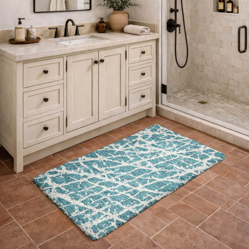 Premium Machine Washable Dream Shag ADS501 Crackle Rug, 1'8" x 2'6", Teal