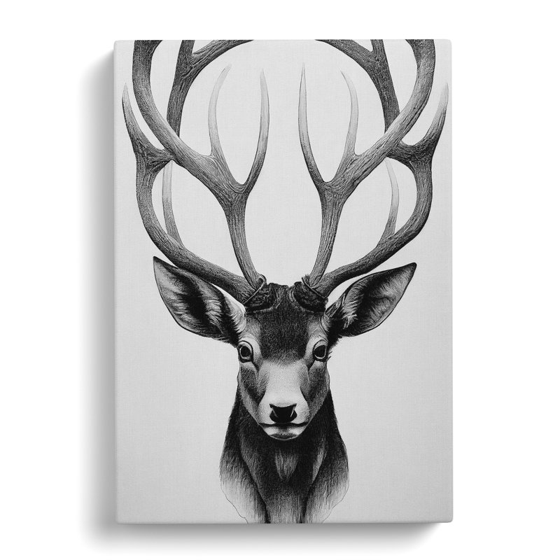 Monochrome Stag No.5 - Wrapped Canvas Print, 60cm H x 40cm W x 3cm D