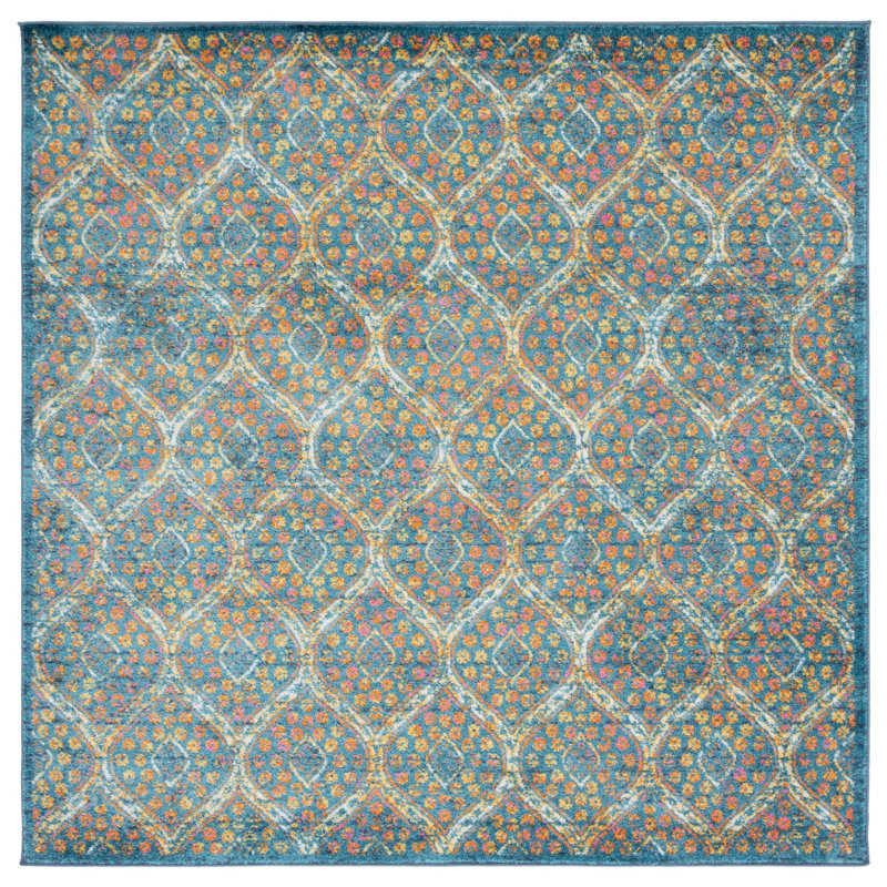 Christa Geometric Blue Area Rug, Square 6'7"