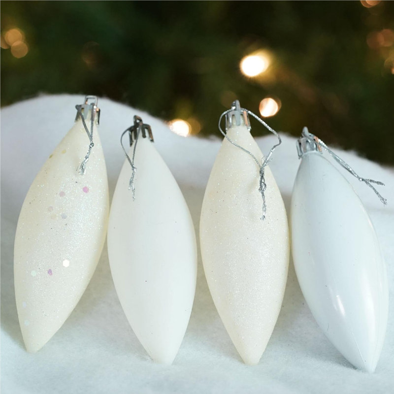 Ornement goutte de faîteau de Noël incassable à 4 finitions, Blanc hivernal