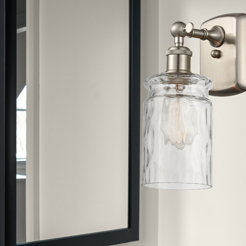 Barner Armed Sconce, Clear, 3.5 Watt Vintage LED Bulb, Brushed Satin Nickel