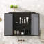 Black Wall-Mounted Bathroom Cabinet with Mirror, 2 Mirrored Doors, and Open Shelf