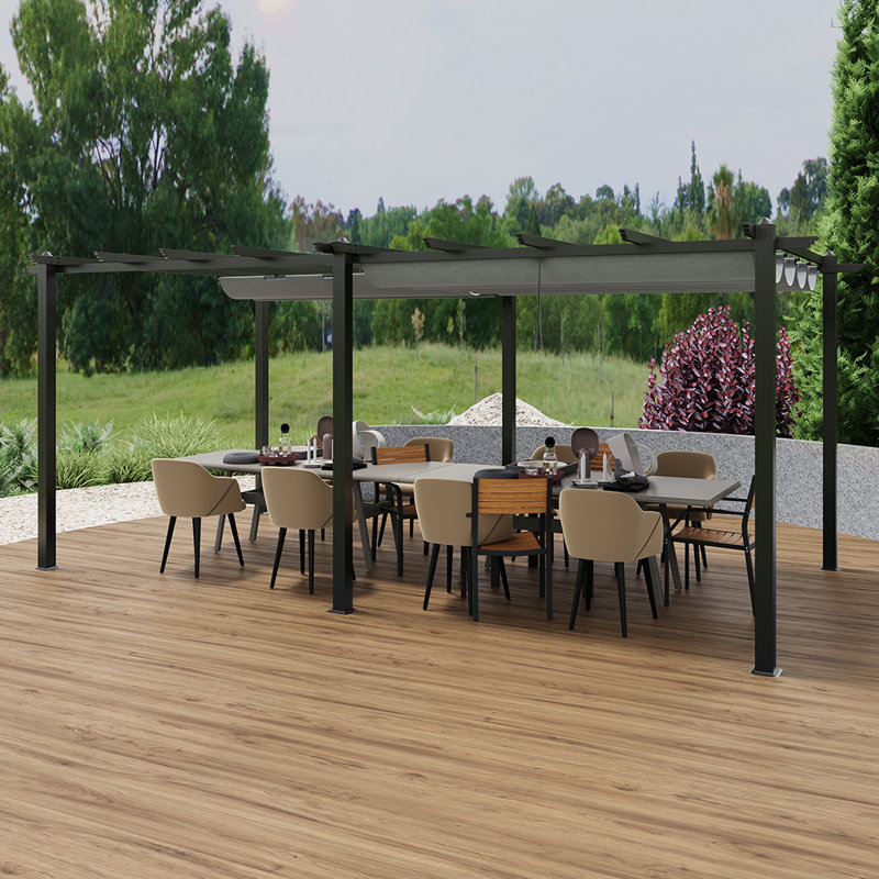10x20ft Aluminium Pergola with Retractable Roof, 228cm H x 600cm W x 300cm D, Black