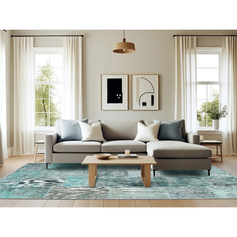 Tapis crème / bleu Shamong, Rectangle 6 pi x 9 pi