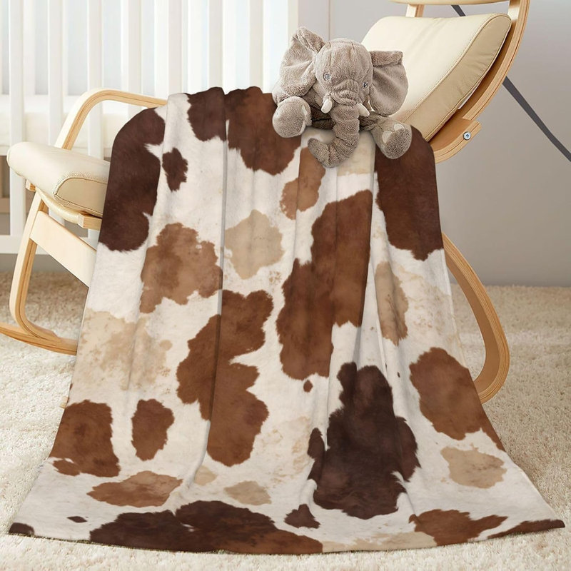 Jeté de vache en peau de vache ultra douce et chaude toutes saisons en cuir de vache, couvertures décoratives en molleton pour chaise de lit, canapé, canapé, chambre à coucher, 30 po x 40 po