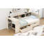 Lit plateforme en bois avec tablettes de rangement, tiroirs, station de charge et tête de lit tapissier-1229536918-1229536916