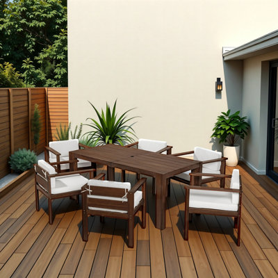 7-Piece Patio Table Set With Removable Cushions (Mocha + Beige Cushions)