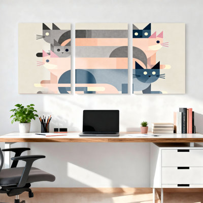 Chats, ensemble de 3 reproductions d'art sur toile