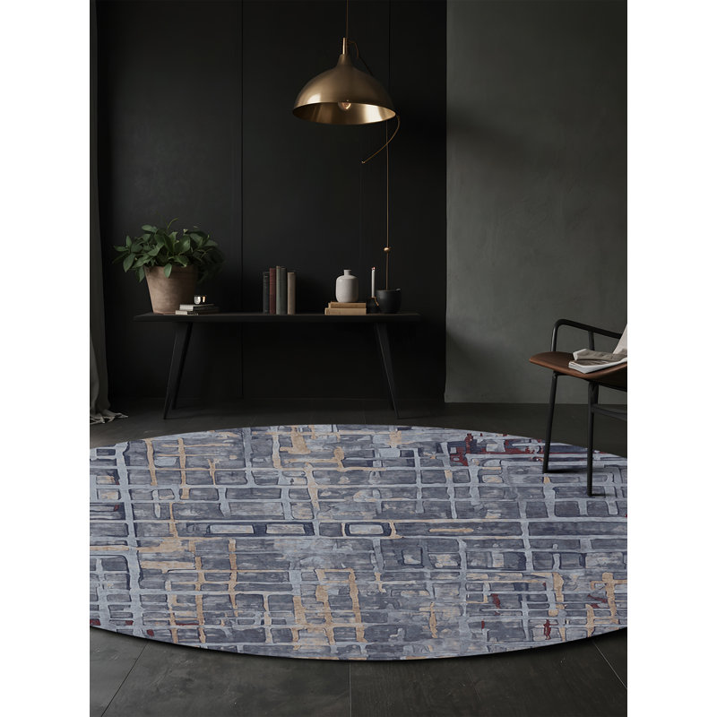 Machine Washable Gray Area Rug, Round 5'