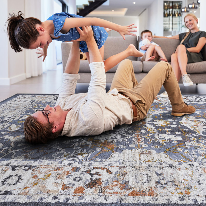 5X7 Non-Shedding Area Rug In Blue - Stain , Ideal For Dining Room, Bedroom, Living Enhances Style, Rectangle 5'2" x 7'4"