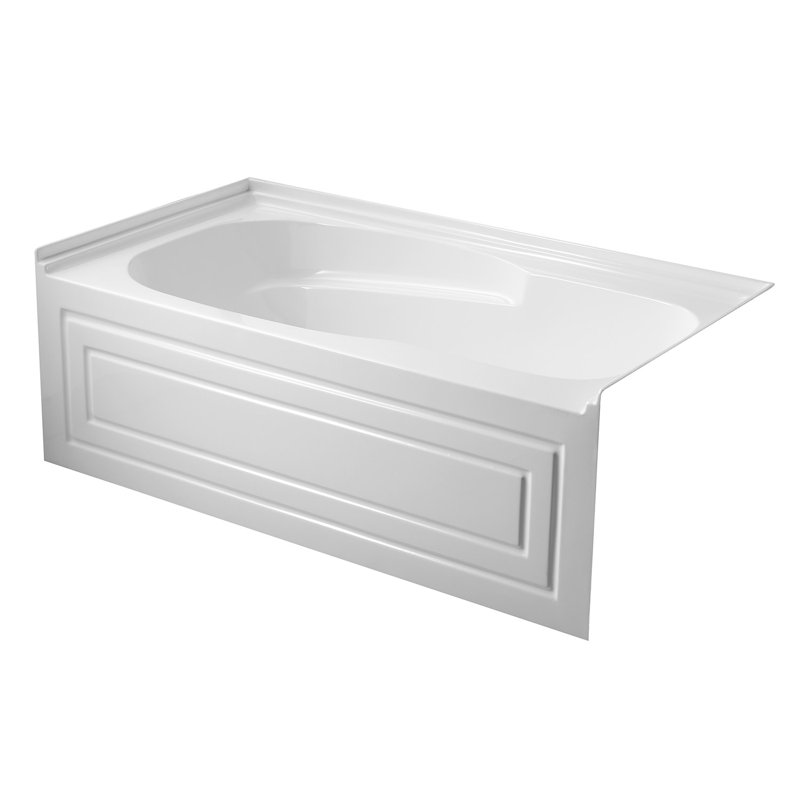 Kingston Brass Aqua Eden 60-Inch Acrylic Rectangular 3-Wall Alcove Tub with Armrests and Anti-Skid Surface, Right