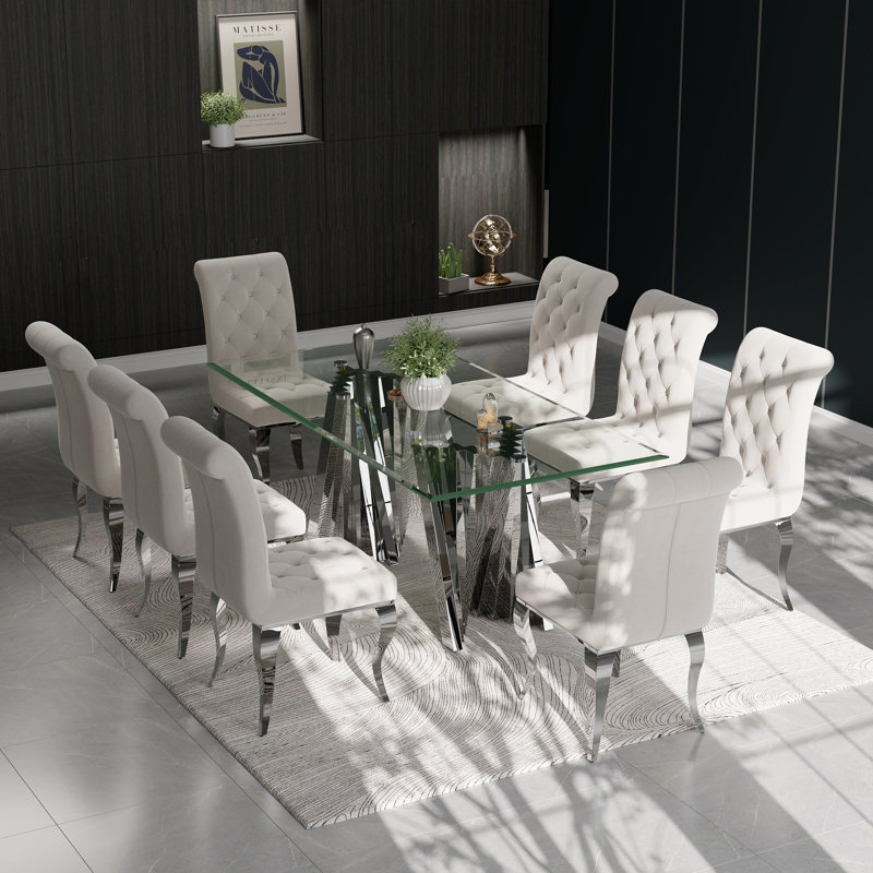 Jai Glass Top Metal Base Dining Table