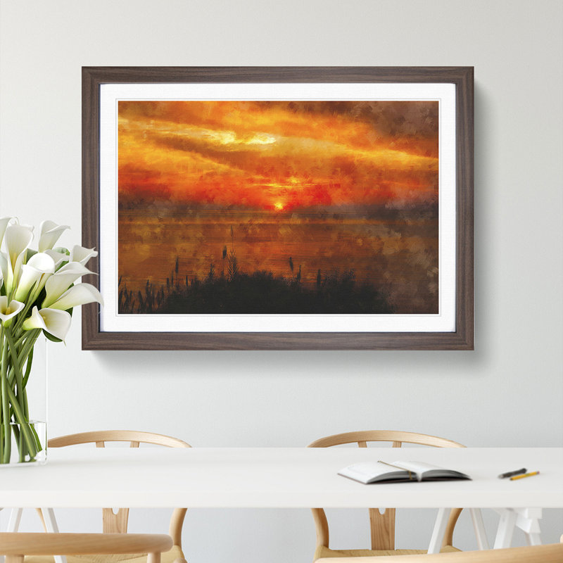 The Orange Sunset - Framed Print, 48cm H x 65cm W x 2cm D, Walnut Framed