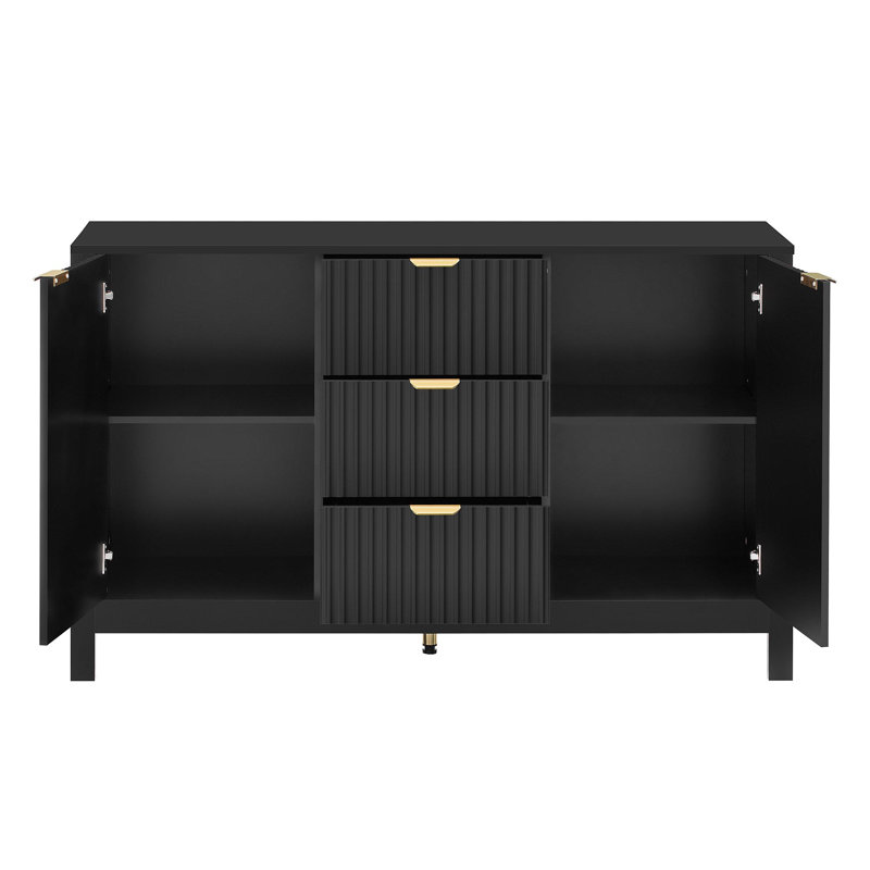 Entryway Cabinet with Wave Design - 3 Adjustable Shelves, Black
