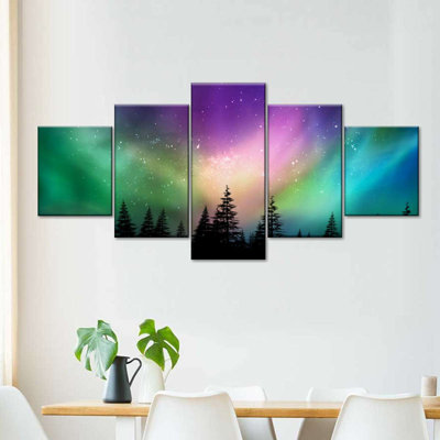 «Northern Lights Aurora Borealis», reproduction sur toile tendue de 5 pièces