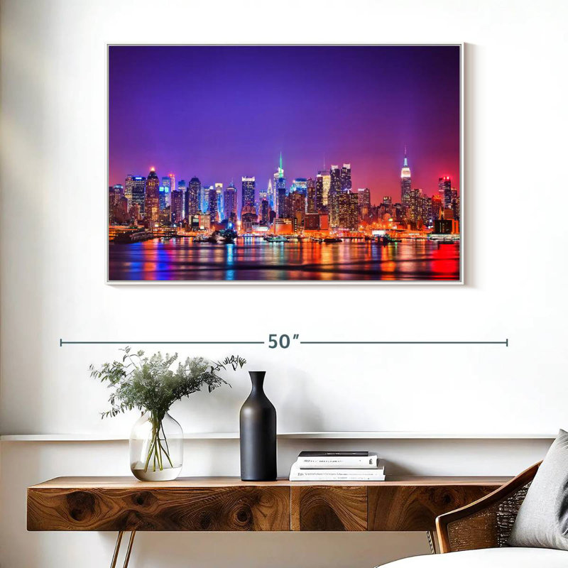 New York, la nuit, Cadre flottant blanc, 40 po x 27 po