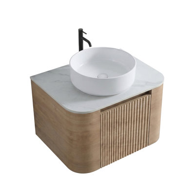 24 inch Bathroom Vanity with Sink, Honey Oak Wall Cabinet with Free Towel Rack, Single White Ceramic Basin Design, without Drain and Faucet, Pre-assembled