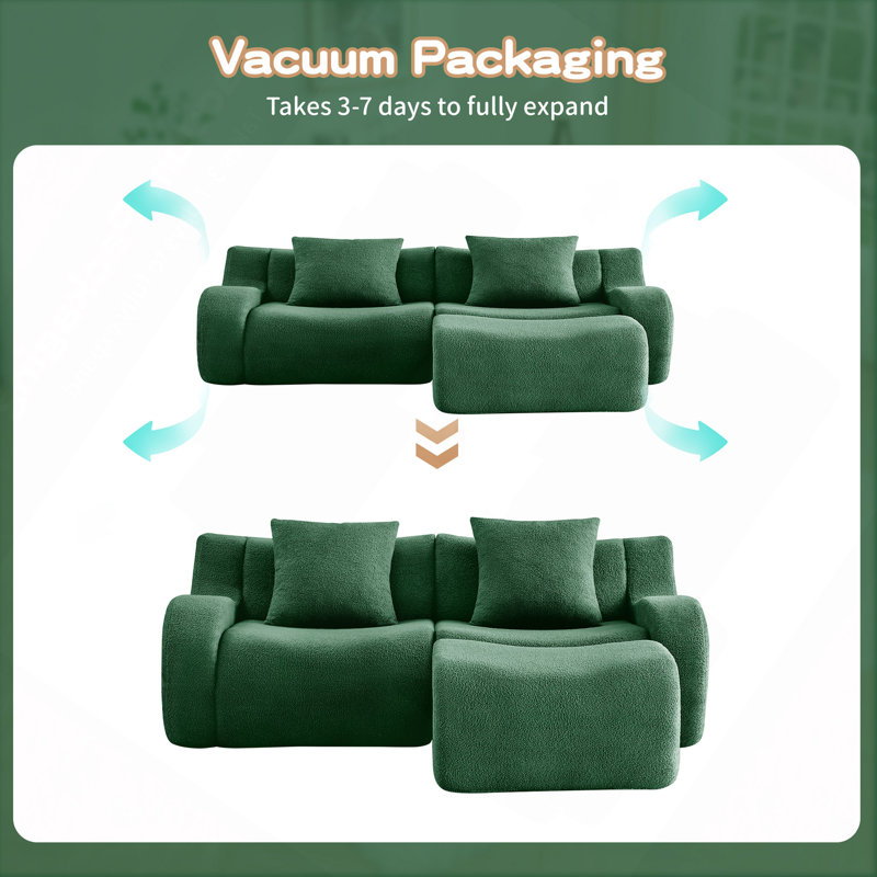 Canapé 2 places Teddy en tissu, sans structure, sans armature, accoudoirs incurvés, design épuré et ergonomique, mousse haute densité 32D, idéal pour le salon, les espaces de détente et la chambre.
