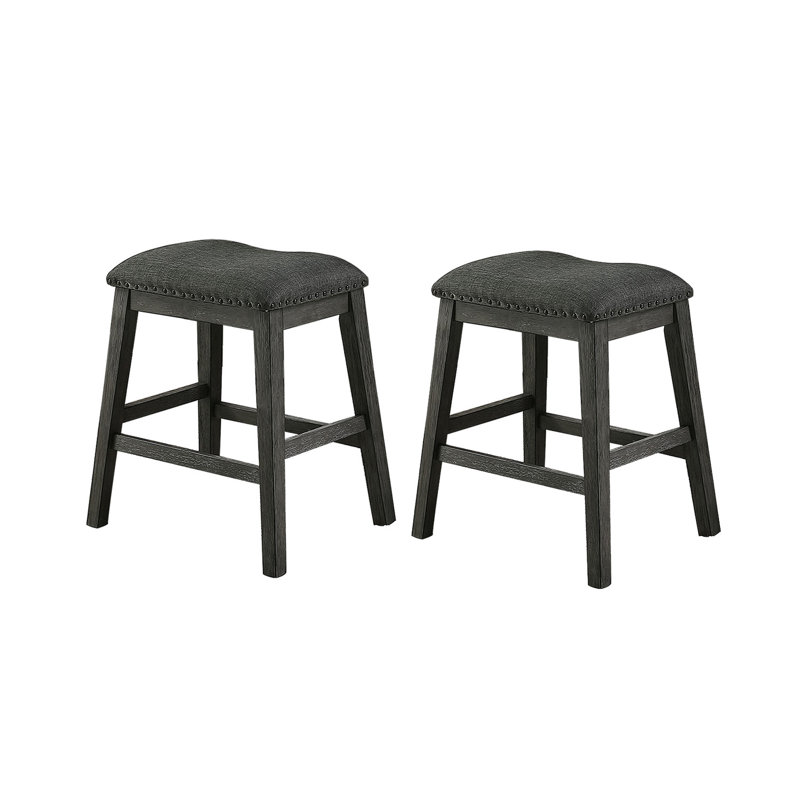 Tabouret de comptoir rembourré en tissu de lin, gris foncé (ensemble de 2)