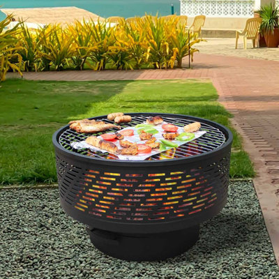 Outdoor Fire Pit with Grill, Fire Pit Table with Lid