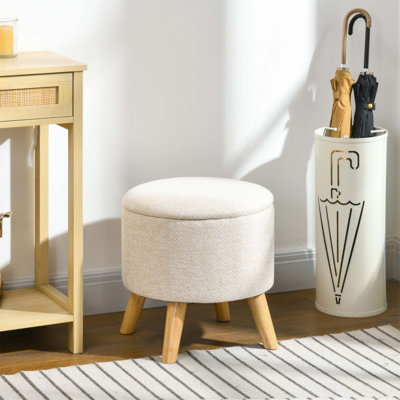 Round Storage Ottoman With Cushioned Top And Hidden Compartment For Living Room, Bedroom, Or Entryway