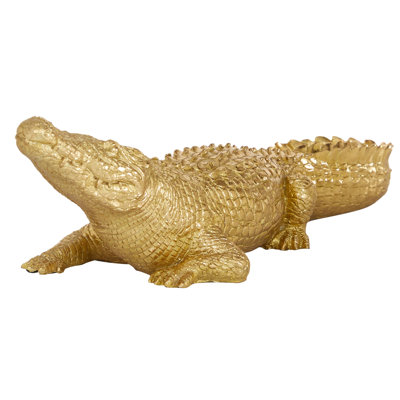 Dubik Polystone Crocodile Decorative Gold Sculpture