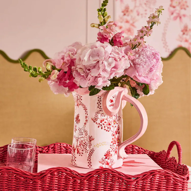 Cath Kidston Blue Bow Ceramic Jug Vase, Pink