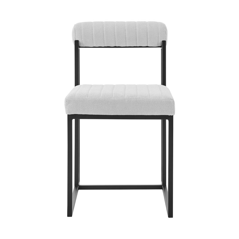 Mirosava Armless Dining Chair with Low Back in Metal Frame and Fabric Upholstery, Light Gray, Black, 2