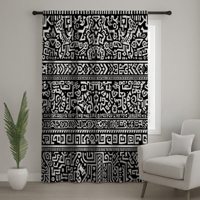 Rideaux de fenêtre à motif tribal noir et blanc, rideaux occultant et occultant - 1 panneau
