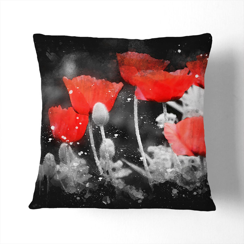 Poppy Field Paint Splash Cushion with Filling, White, 40cm H x 40cm W x 15cm D