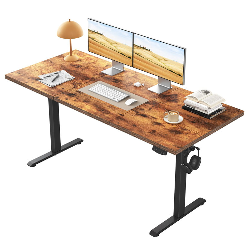 Adjustable Metal Base Computer Desk, Brown/Black
