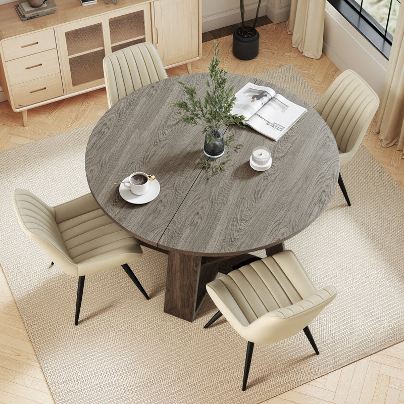 Ensemble de table et chaises de salle à manger extensible ronde à ovale Fecteau, Beige, Gris