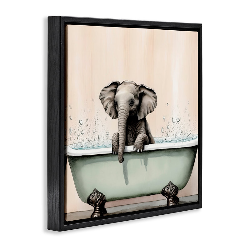 Cadre flottant Baby Elephant Bathtime, design par Sasha, Cadre flottant noir de jais, H 18 po x l 18 po