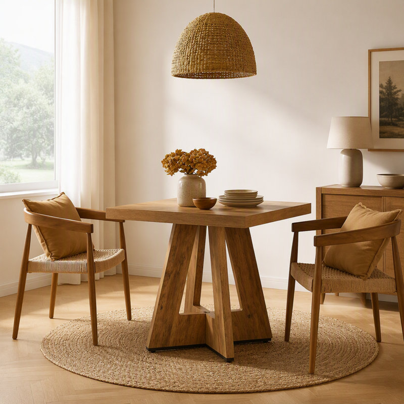 Table de cuisine carrée de 80 cm (31,5 po) pour 2 à 4 personnes, fini bois naturel, plateau de 5 cm (1,97 po) d'épaisseur, idéale pour les petits appartements.