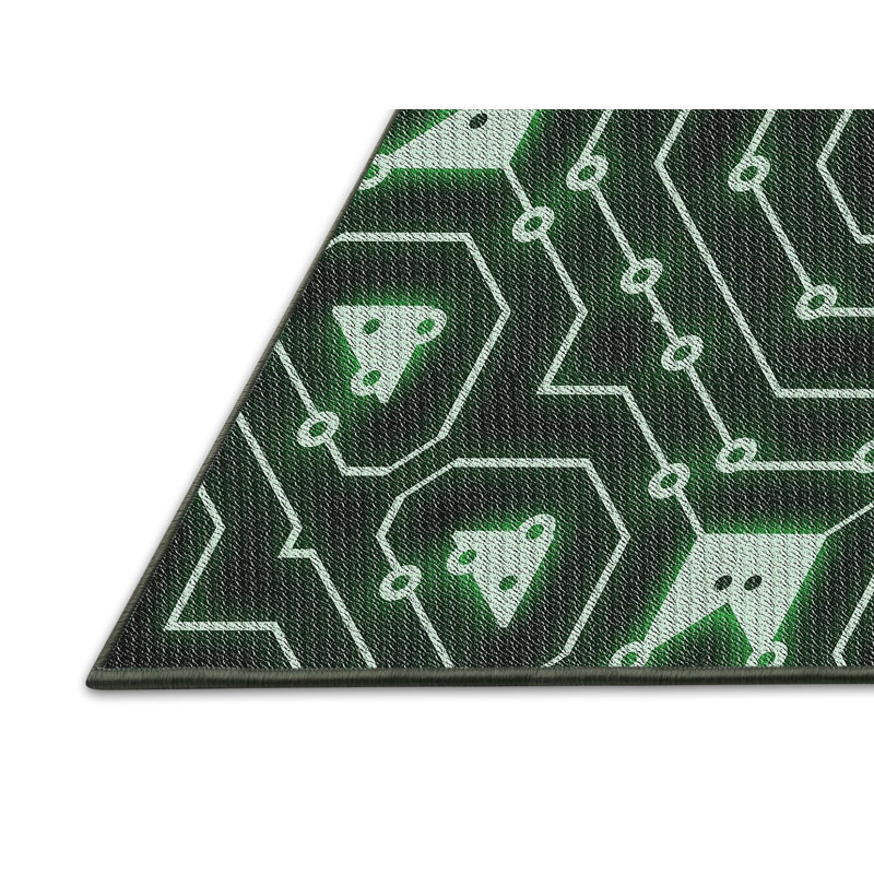 Tapis vert/noir à motifs, Rectangle 6 pi x 9 pi