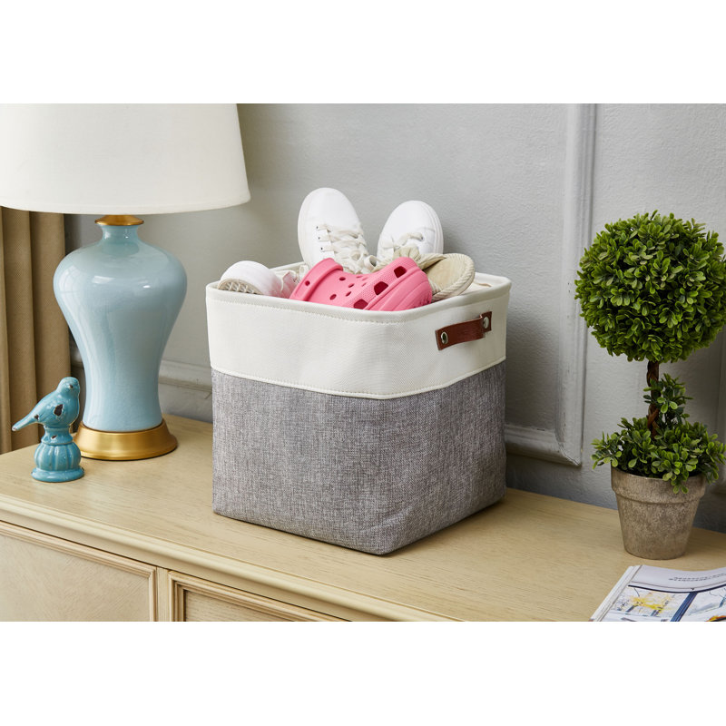 Cube ou bac en tissu robuste, H 13 po x l 13 po x P 13 po, Gris/blanc