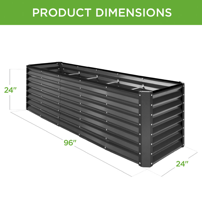  8X2x2ft Raised Metal Outdoor Garden Bed For Flowers Vegetables Herbs - Gray, 24" H x 96" W x 24" D, Charcoal