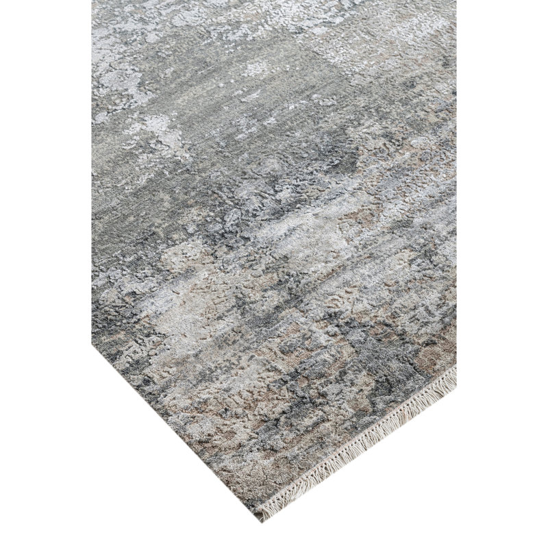Hand Knotted Abstract Area Rug in Gray/Silver, Rectangle 12' x 15'