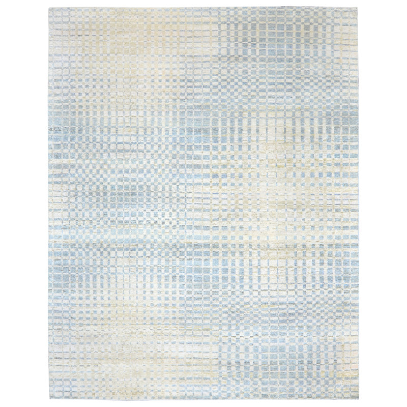 Handmade Silk and Wool Geometric Area Rug, Rectangle 9' x 12'