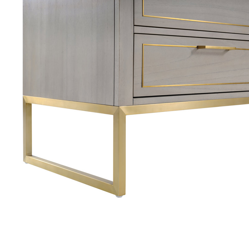 Markham 60'' W Double Vanity, Cashmere Gray, White Quartz, Satin Brass