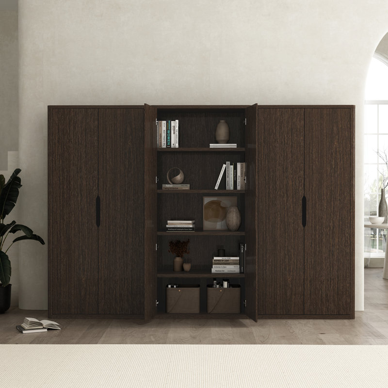 Rivington 79" H x 38" W Modern 5-Shelf Bookcase Cabinet with Doors in Walnut, Walnut