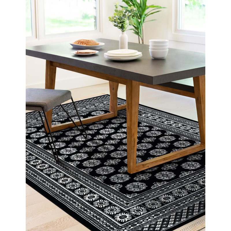 Tapis traditionnel Hinshaw noir et blanc, Rectangle 2 pi x 3 pi 1 po