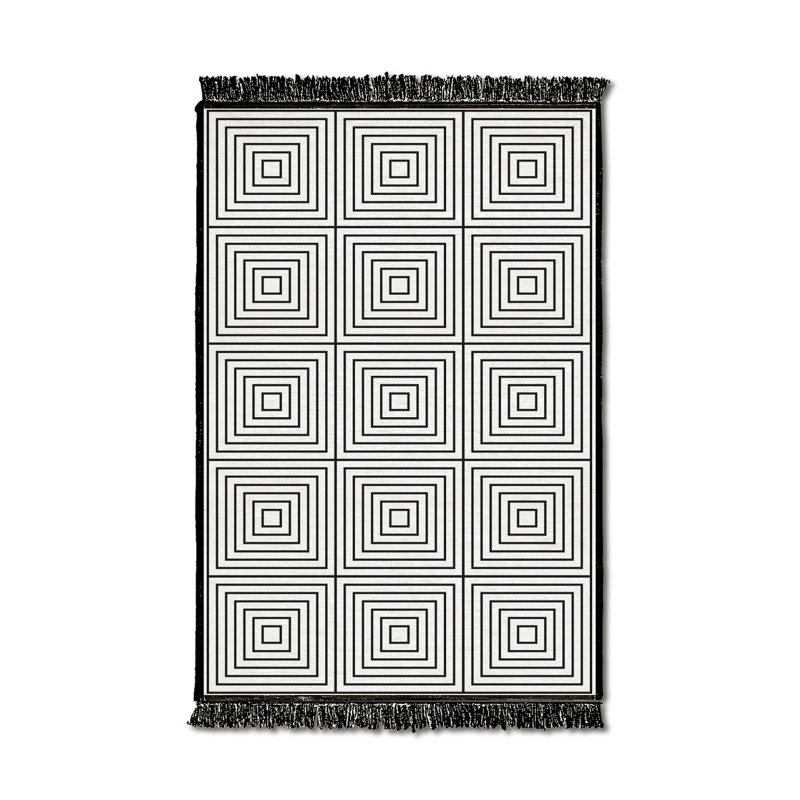 Tapis géométrique tissé à la machine rectangulaire noir / blanc 2 pi 7 po x 3 pi 11 po Sabatino