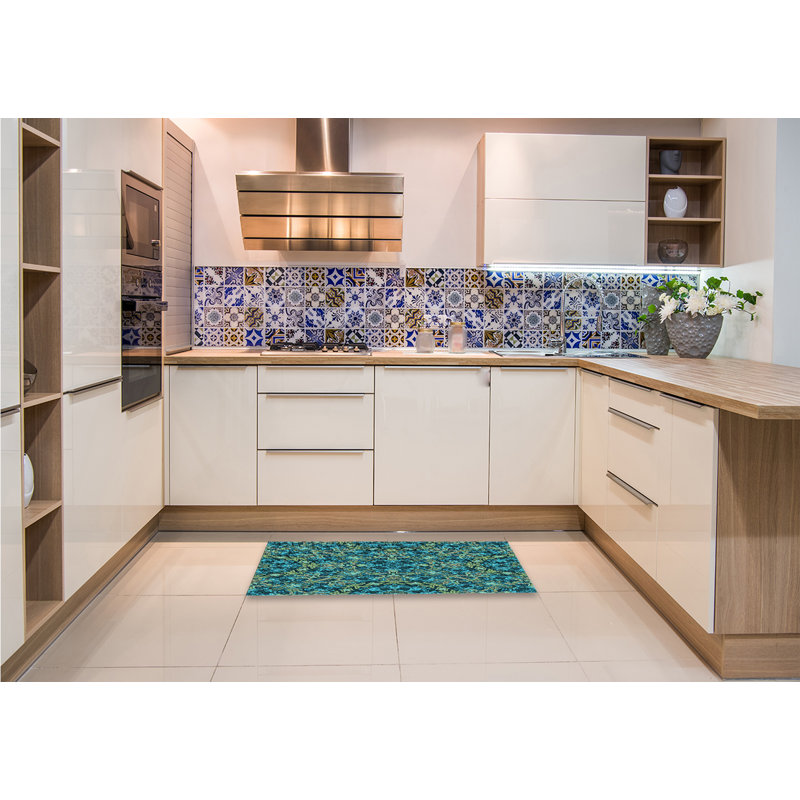 Tapis bleu en laine damassé, Rectangle 2 pi x 4 pi