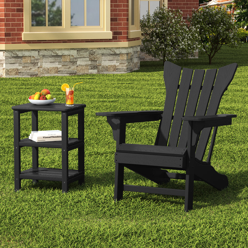 HDPE 3-Tier Outdoor Side Table, Weather Resistant Rectangular Adirondack End Table with Storage Shelves for Patio & Pool